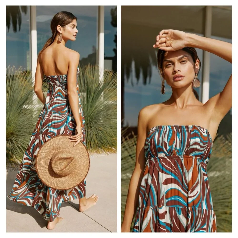 NWT Anthropologie Strapless Tiered Cotton Midi Dress - Picture 2 of 6